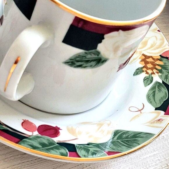 Tienshan Mug 8 piece Magnolia Flower Fine China Gold Trim Coffee Tea Cup - Picture 7 of 9